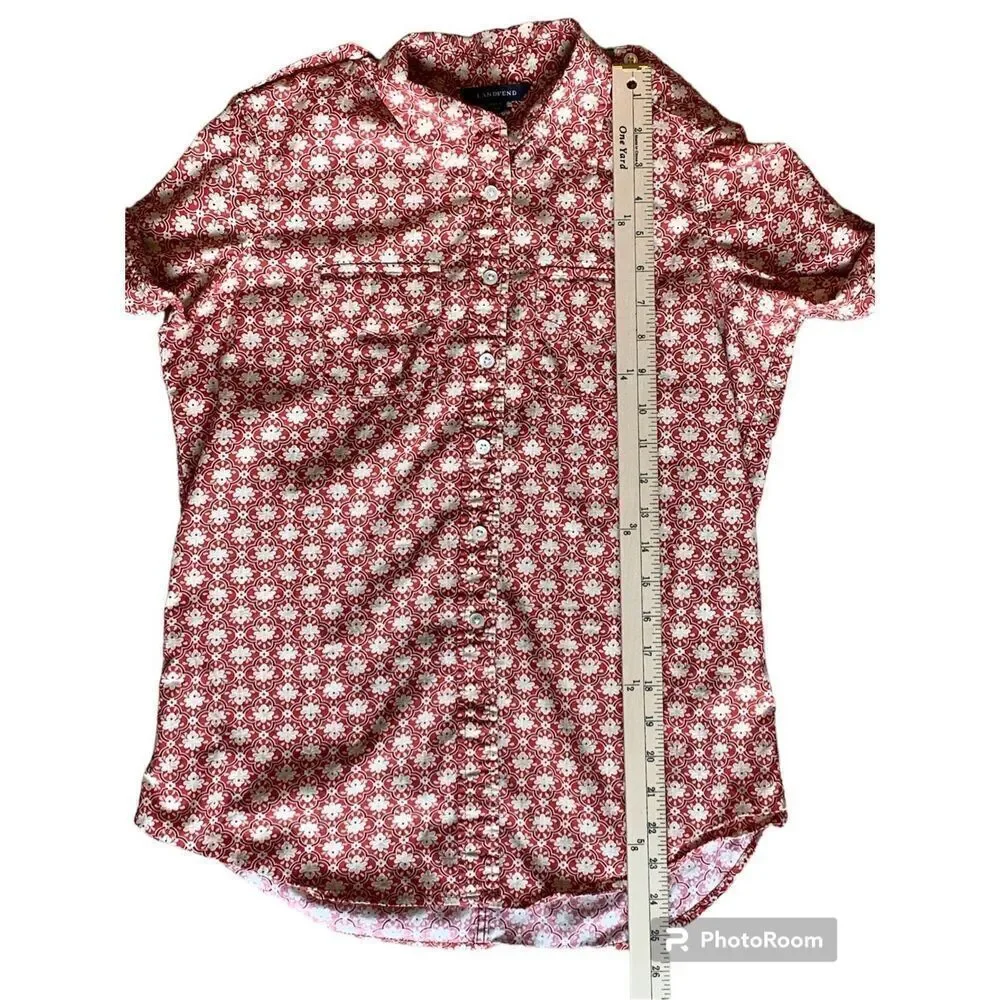 Lands' End Womens long sleeve red/tan button up blouse, size X-Small Petite - Picture 4 of 6